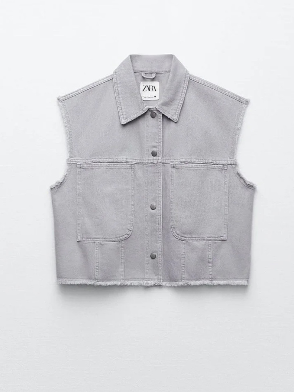 ZARA Grey Frayed-Edge Cropped Denim Vest size small